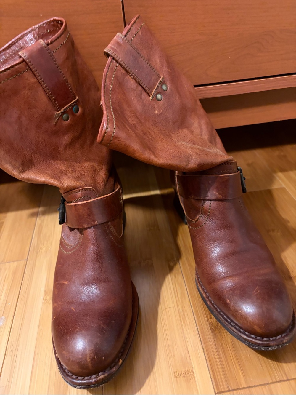 Frye Brown Leather Mid-Calf Engineer Boots